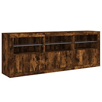 vidaXL Skänk med LED-belysning rökfärgad ek 181,5x37x67 cm