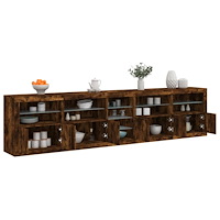vidaXL Skänk med LED-belysning rökfärgad ek 283x37x67 cm