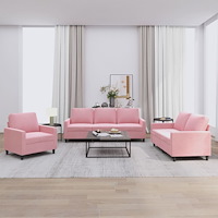 vidaXL Soffgrupp med dynor 3 delar rosa sammet