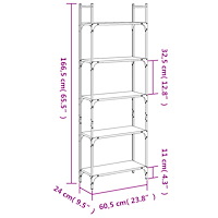 vidaXL Bokhylla 5 hyllplan rökfärgad ek 60,5x24x166,5 cm