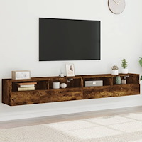 vidaXL Väggmonterad tv-bänk 2 st rökfärgad ek 100x30x30 cm