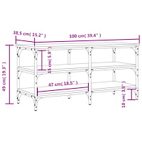 vidaXL Skobänk rökfärgad ek 100x38,5x49 cm konstruerat trä