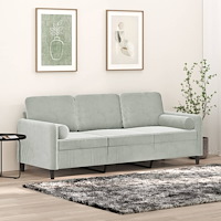 vidaXL 3-sitssoffa med prydnadskuddar ljusgrå 180 cm sammet
