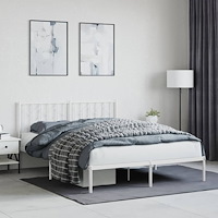 vidaXL Sängram med huvudgavel metall vit 150x200 cm