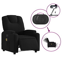 vidaXL Elektrisk massagefåtölj med uppresningshjälp svart tyg