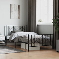 vidaXL Sängram med huvudgavel och fotgavel svart metall 107x203 cm