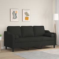 vidaXL 3-sitssoffa med prydnadskuddar svart 180 cm tyg