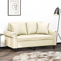 vidaXL 2-sits soffa med prydnadskuddar gräddvit 120 cm konstläder