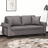 vidaXL 2-sits soffa med prydnadskuddar grå 140 cm konstläder