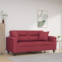 vidaXL 2-sits soffa med prydnadskuddar vinröd 140 cm konstläder