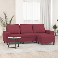 vidaXL 3-sitssoffa med fotstöd vinröd 180 cm tyg