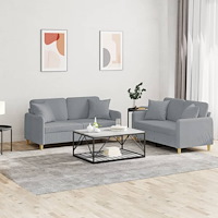 vidaXL Soffgrupp med kuddar 2 delar ljusgrå tyg
