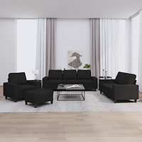vidaXL Soffgrupp 4 delar svart tyg