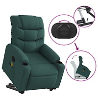vidaXL Massagefåtölj med uppresningshjälp mörkgrön tyg