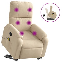 vidaXL Massagefåtölj med uppresningshjälp gräddvit mikrofibertyg