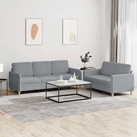 vidaXL Soffgrupp med dynor 2 delar Ljusgrå tyg