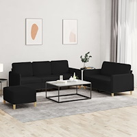 vidaXL Soffgrupp med dynor 3 delar svart tyg