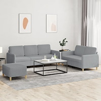 vidaXL Soffgrupp med dynor 3 delar Ljusgrå tyg