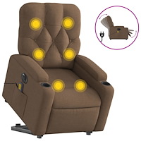 vidaXL Elektrisk massagefåtölj med uppresningshjälp brun tyg