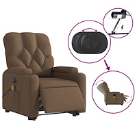 vidaXL Elektrisk massagefåtölj med uppresningshjälp brun tyg
