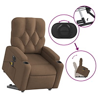 vidaXL Elektrisk massagefåtölj med uppresningshjälp brun tyg