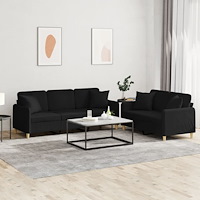 vidaXL Soffgrupp med kuddar 2 delar svart tyg