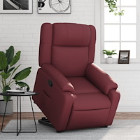 vidaXL Reclinerfåtölj med uppresningshjälp vinröd konstläder