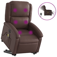 vidaXL Massagefåtölj med uppresningshjälp brun konstläder