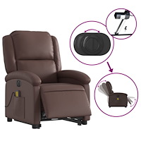 vidaXL Massagefåtölj med uppresningshjälp brun konstläder