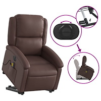 vidaXL Massagefåtölj med uppresningshjälp brun konstläder