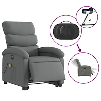 vidaXL Elektrisk massagefåtölj med uppresningshjälp mörkgrå tyg