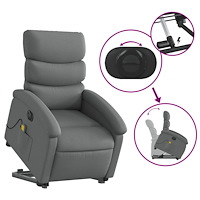 vidaXL Elektrisk massagefåtölj med uppresningshjälp mörkgrå tyg