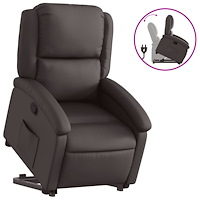 vidaXL Reclinerfåtölj med uppresningshjälp mörkbrun äkta läder