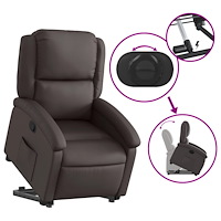 vidaXL Reclinerfåtölj med uppresningshjälp mörkbrun äkta läder