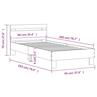 vidaXL Sängram med huvudgavel vit 90x200 cm konstruerat trä