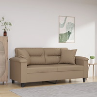 vidaXL 2-sits soffa med prydnadskuddar cappuccino 140 cm konstläder