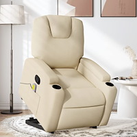 vidaXL Massagefåtölj med uppresningshjälp gräddvit tyg