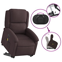 vidaXL Elektrisk massagefåtölj med uppresningshjälp mörkbrun tyg