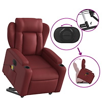 vidaXL Massagefåtölj med uppresningshjälp vinröd konstläder