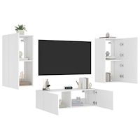 vidaXL Väggmonterade tv-skåp 3 delar med LEDs vit