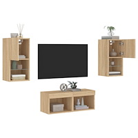 vidaXL Väggmonterade TV-skåp 4 delar med LEDs sonoma-ek