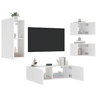 vidaXL Väggmonterade tv-skåp 4 delar med LEDs vit