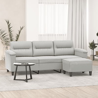 vidaXL 3-sitssoffa med fotpall ljusgrå 180 cm mikrofibertyg
