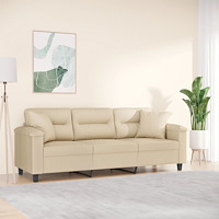 vidaXL 3-sitssoffa med prydnadskuddar gräddvit 180 cm mikrofibertyg
