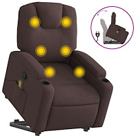 vidaXL Massagefåtölj med uppresningshjälp mörkbrun tyg