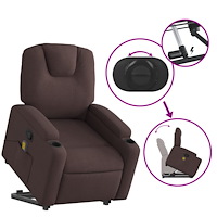 vidaXL Massagefåtölj med uppresningshjälp mörkbrun tyg