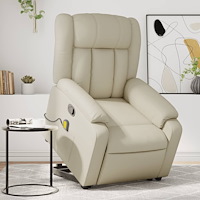 vidaXL Massagefåtölj med uppresningshjälp gräddvit konstläder