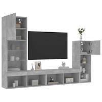 vidaXL Tv-bänk 4 delar LED betonggrå konstruerat trä