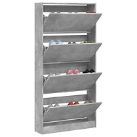 vidaXL Skoskåp med 4 flip-lådor betonggrå 80x21x163,5 cm