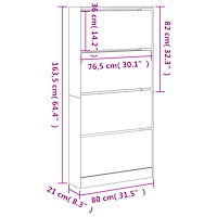 vidaXL Skoskåp med 4 flip-lådor betonggrå 80x21x163,5 cm